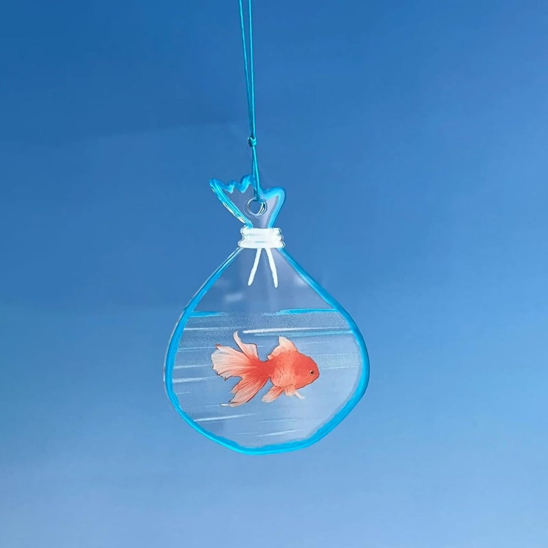 HongEast Goldfish in A Bag Car Charm,Cute Goldfish Car Hanging Ornament Pendant,Summer Fish Beach Decor Rear View Mirror Accessories for Women Men - Image 3